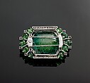 Brooch with Carved Emeralds and Diamonds by Cartier, Cartier (French, founded Paris, 1847), Platinum, set with emeralds, diamonds, and enamel